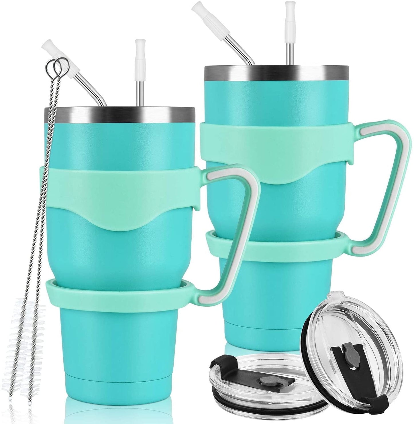 Gingprous 2 Pack 30 oz Stainless Steel Tumblers with Lids Straws , Double Wall Travel Tumblers , Vacuum Insulated Coffee Cup
