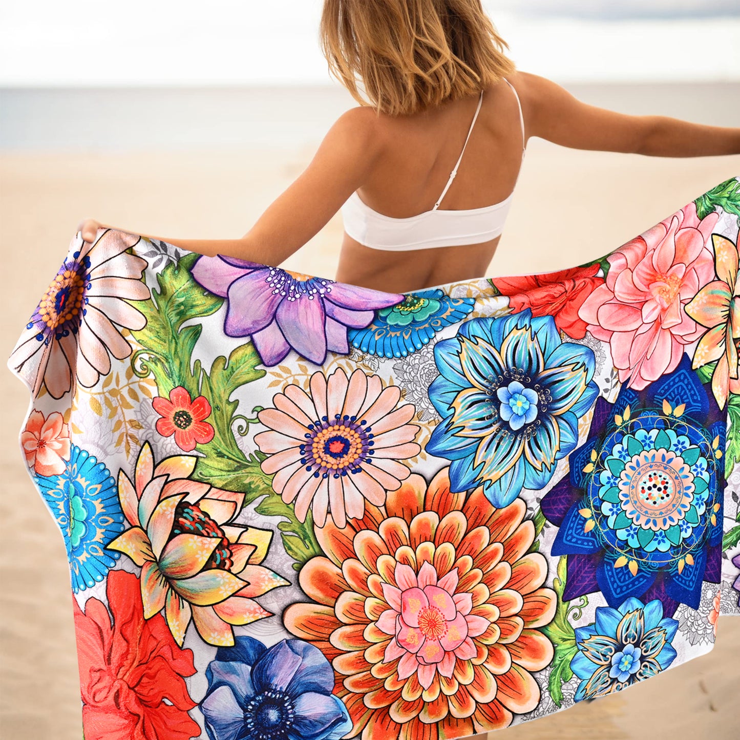 Alishomtll Boho Floral Bath Towels 3Pcs Bathroom Towels Sets Include Bath Towel, Hand Towel and Washcloth,Watercolor Flower Print