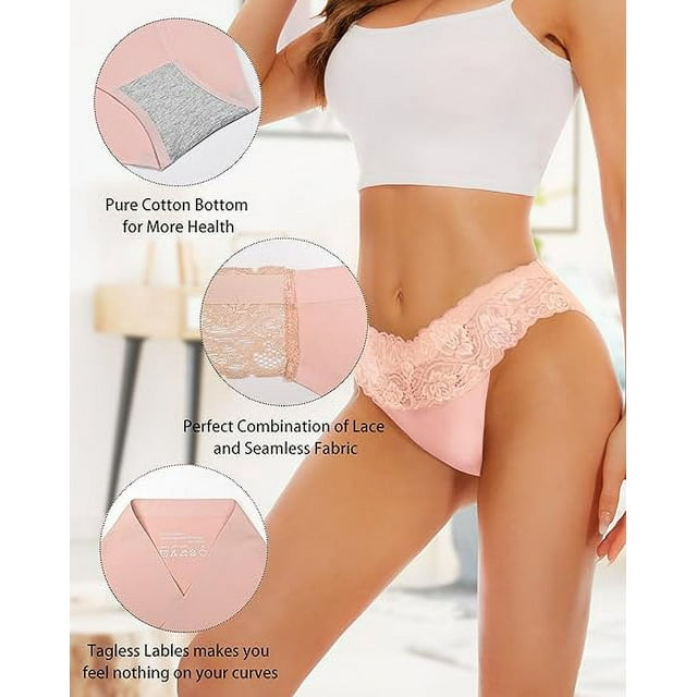 Sunm Boutique Cheeky Underwear for Women Cheeky Panties Lace Stretch High Cut 6 Pack