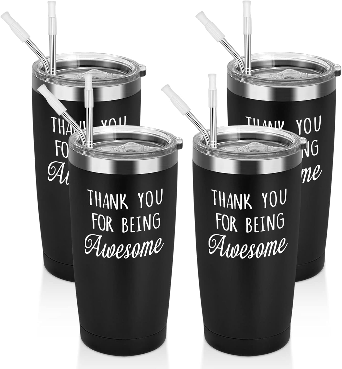 Gingprous 4 Pack Thank You for Being Awesome, Stainless Steel Insulated Travel Tumbler with Lids Straws , Double Wall Vacuum Tumblers,Appreciation Christmas Gifts
