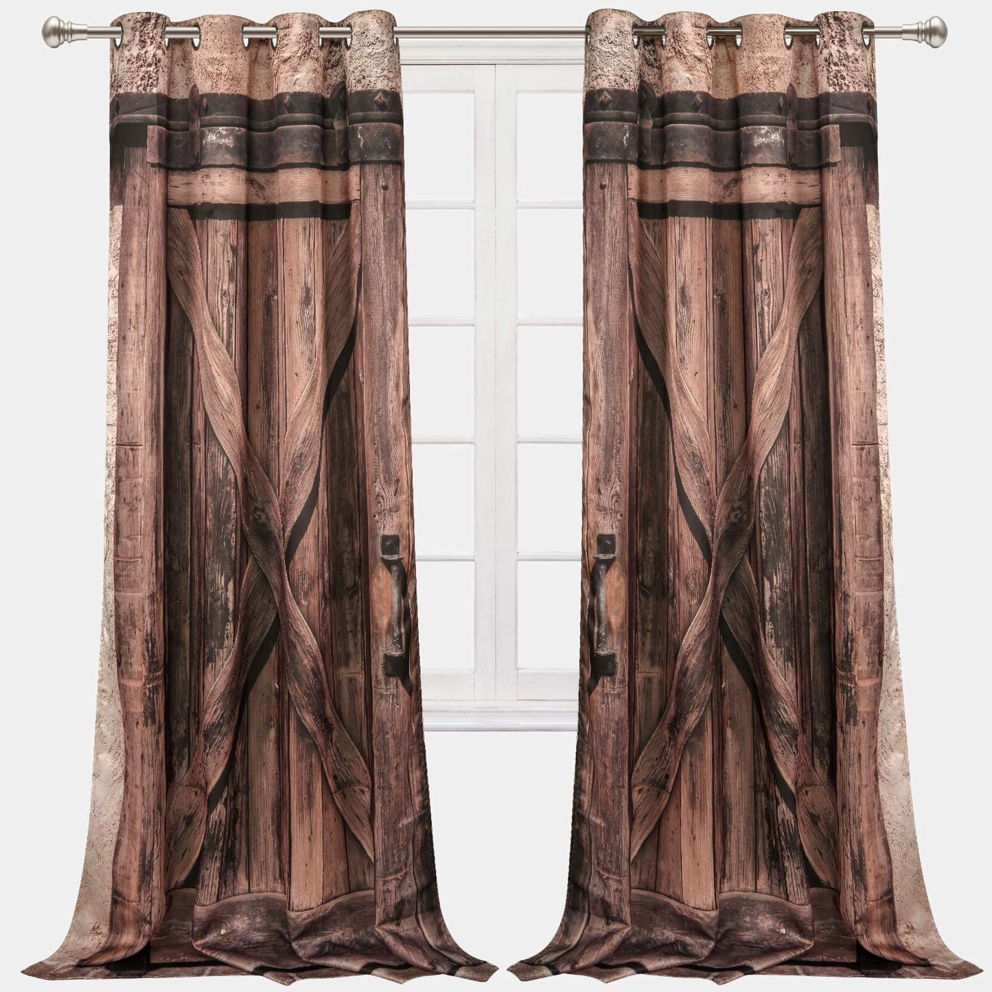 Alishomtll Brown Barn Door Curtains ,Rustic Farmhouse Decor Drapes for Living Room Bedroom,2 Panels