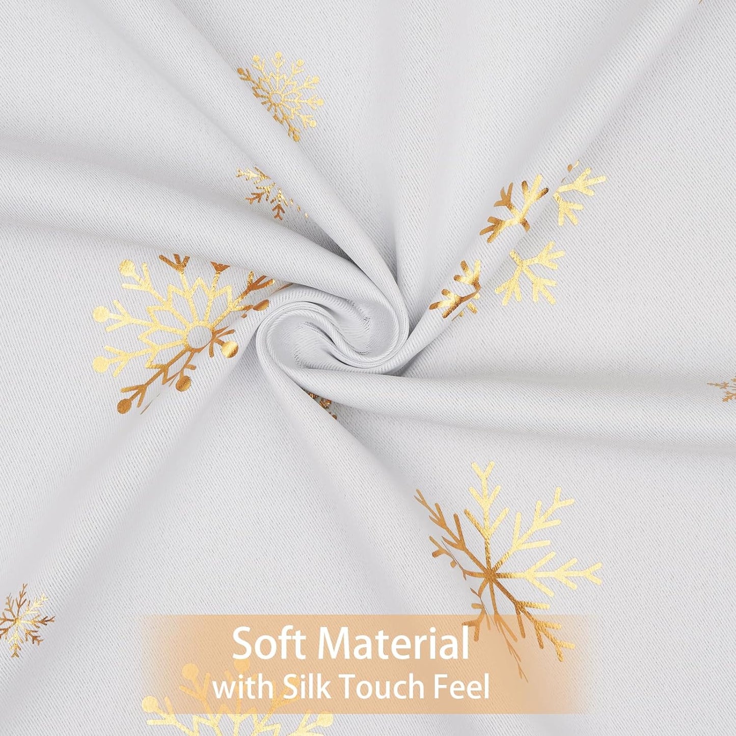 Alishomtll Gold Snowflake Foil Print Christmas Blackout Curtains, Christmas Grommet Window Curtains Drapes, 104" x 84", White