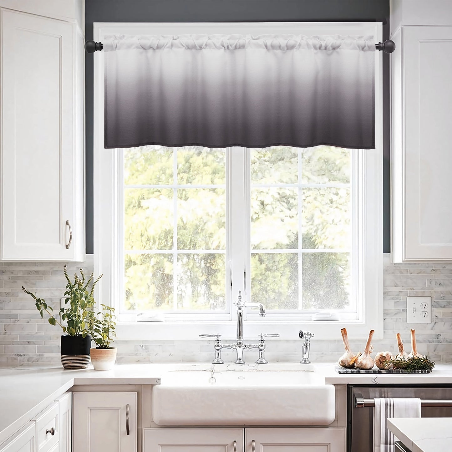 Alishomtll Kitchen Valance Curtains Grey Ombre Living Room Bedroom Windows Drapes ,52 x 18 inch,Rod Pocket