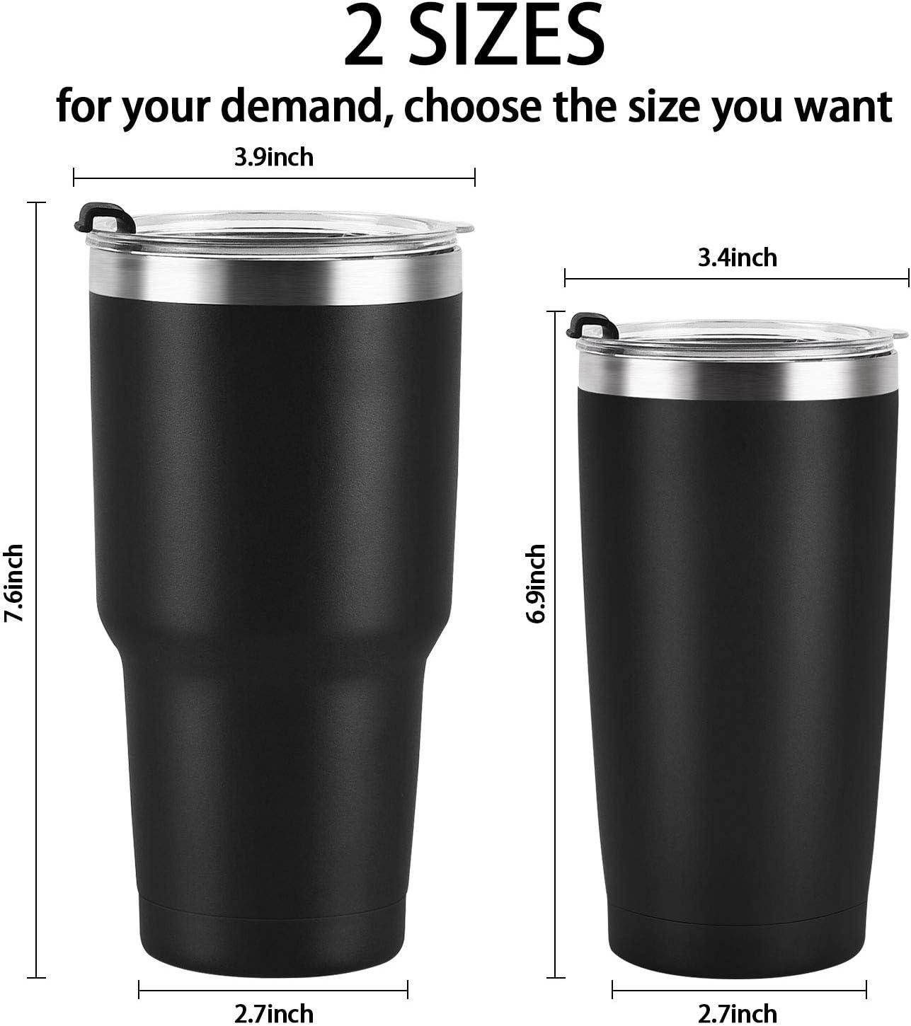 Gingprous 2 Pack 30oz and 20oz Insulated Travel Tumblers for Home School Office Camping , Stainless Steel Double Wall Vacuum Travel Tumbler with Lids and Straws , Black