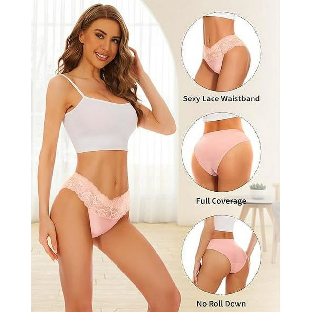 Sunm Boutique Cheeky Underwear for Women Cheeky Panties Lace Stretch High Cut 6 Pack