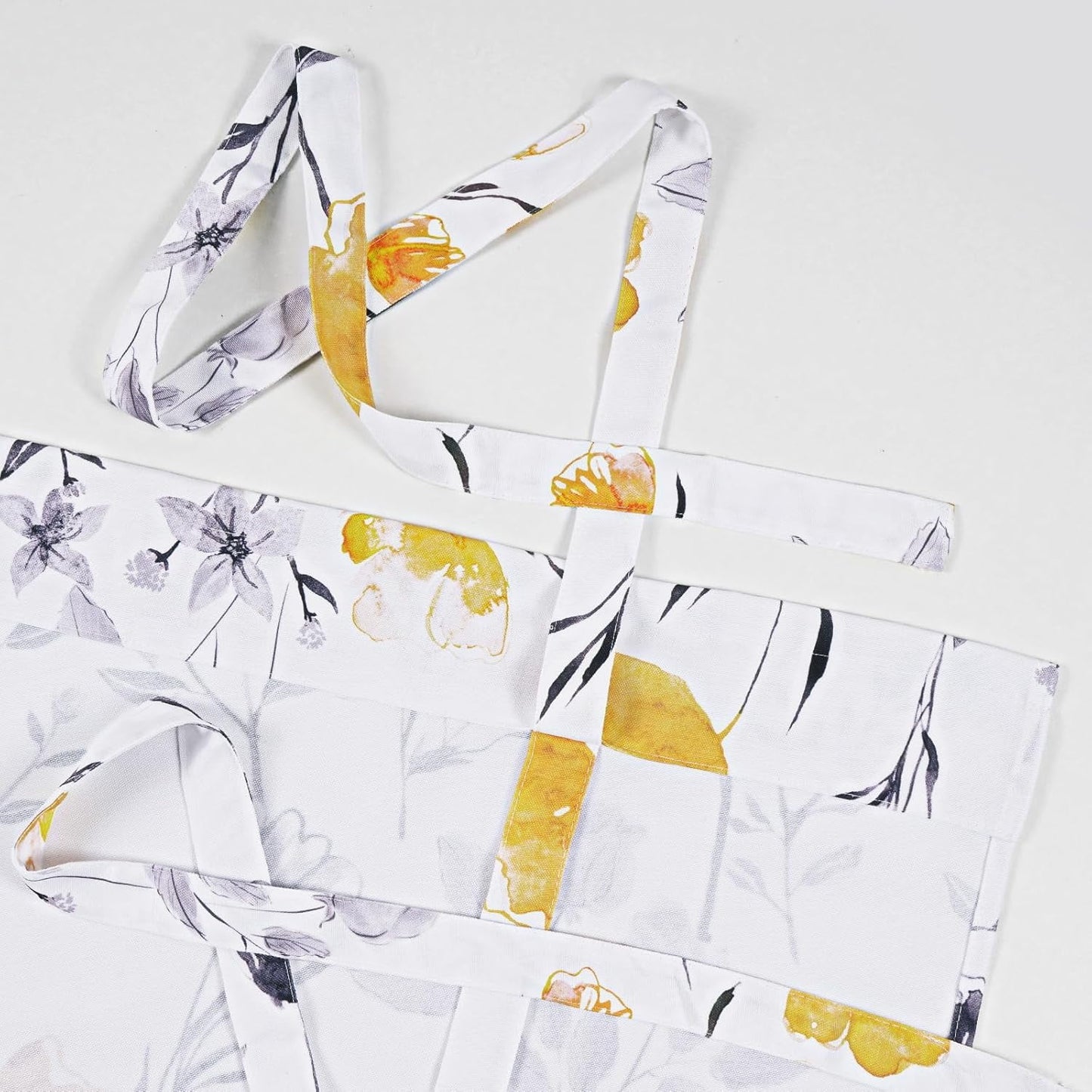 Alishomtll Yellow Gray Watercolor Floral Printed Balloon Adjustable Tie Up Valances Curtains, 42 x 63 Inch