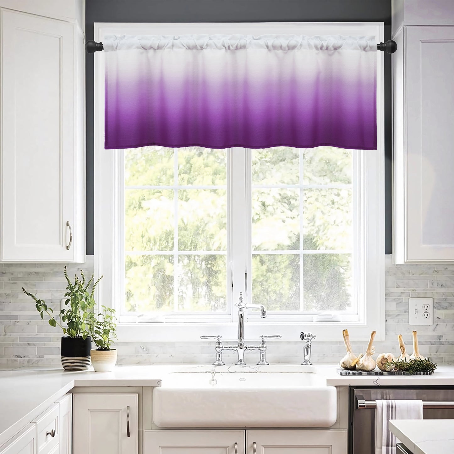 Alishomtll Kitchen Valance Curtains Purple Ombre Living Room Bedroom Windows Drapes ,52 x 18 inch,Rod Pocket