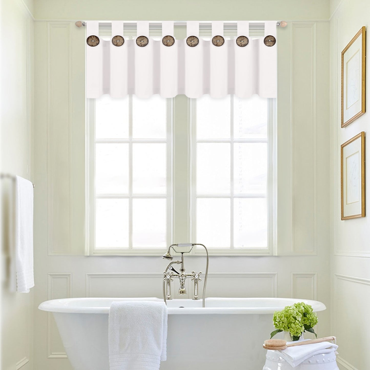 Alishomtll Solid White Valance Button Curtains for Kitchen Living Room Farmhouse Tab Top Bathroom Curtains for Small Window Single Panel 18 Inch Length