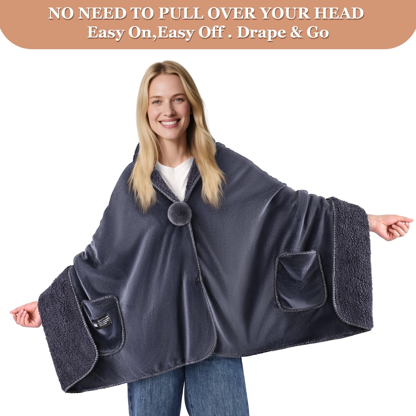 MecTo Wearable Blanket -Drape and Go No Sleeves- Lightweight Warm Wrap Shawl - Lap Blanket - Gift for Grandma and Mom