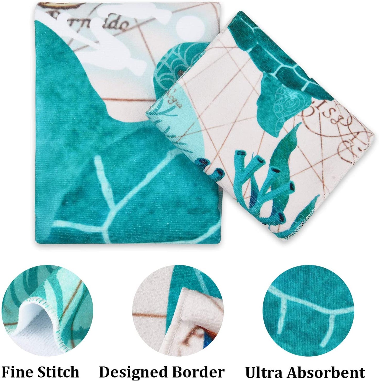 Alishomtll 3Pcs Kids Sea Turtles Bath Towels Set Include Bath Towel, Hand Towel and Washcloth for Bathroom Decor