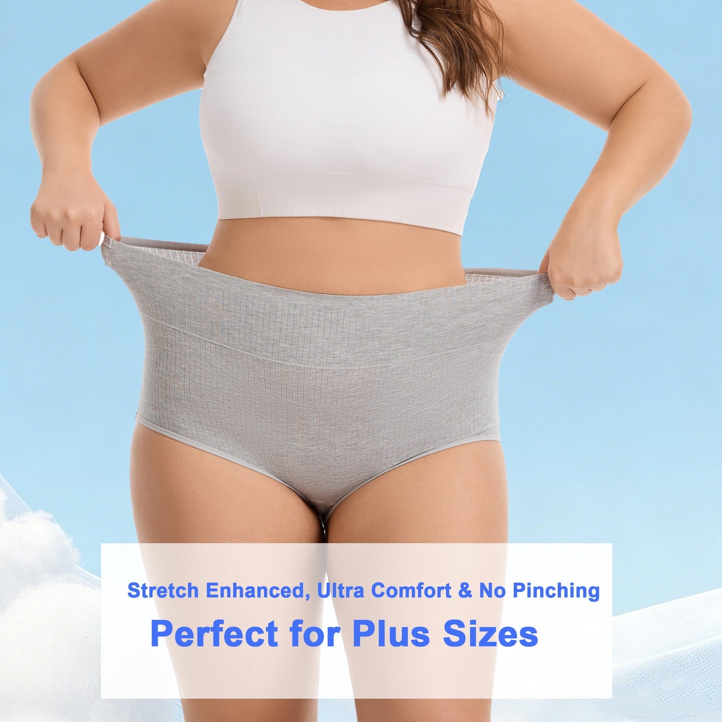 MecTo Womens Cotton Underwear Plus Size 4 Pack High Waisted Briefs Full Coverage Breathable Ladies Panties