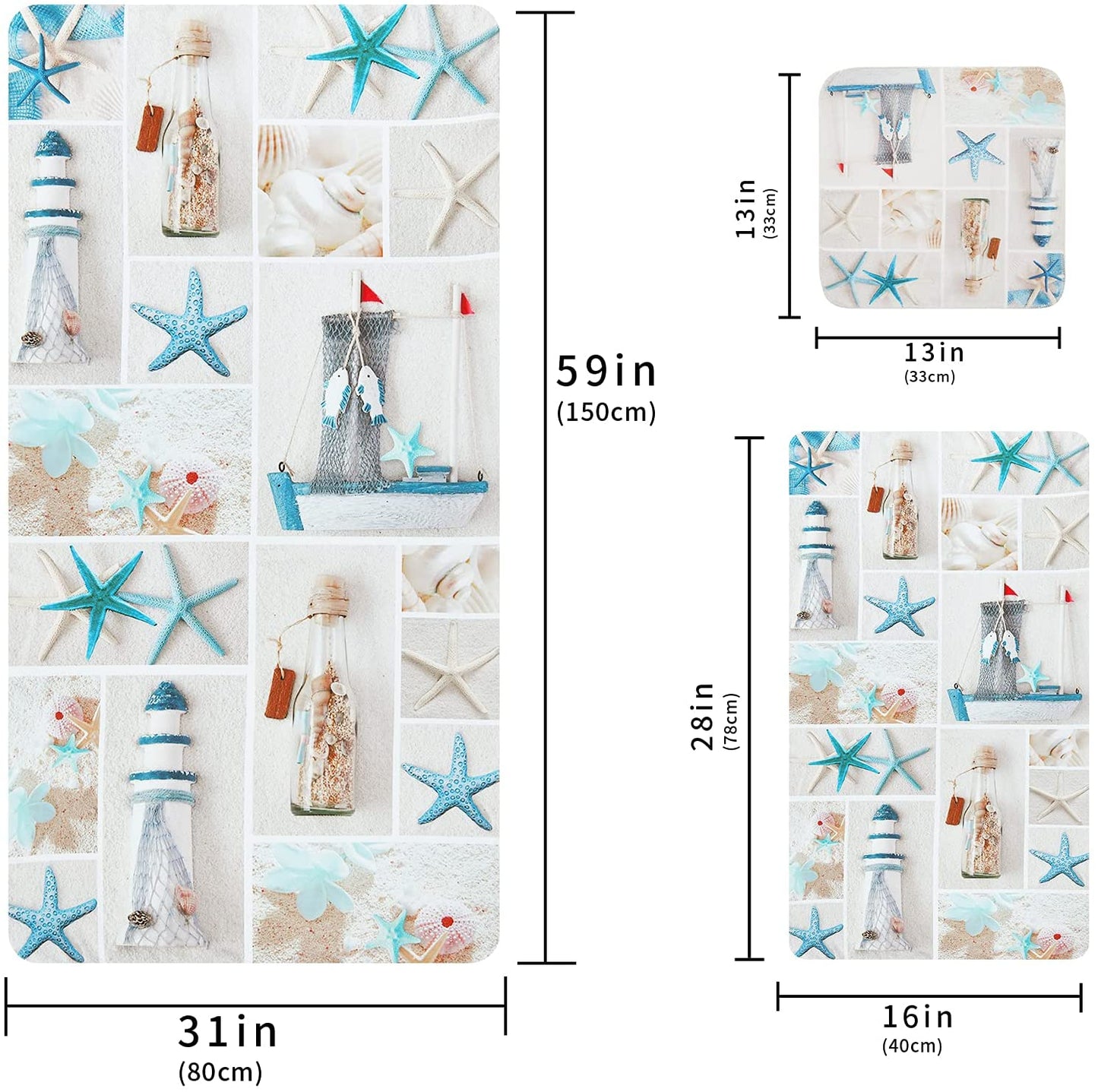 Alishomtll 3Pcs Sea Shell Nautical Bath Towels Set Include Bath Towel, Hand Towel and Wash Towel, Beach Towel Set for Bathroom,Travel