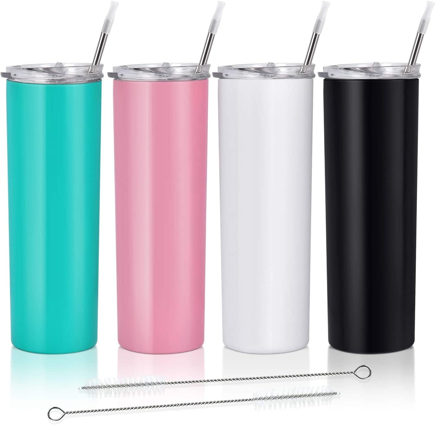 Gingprous 4 Pack Stainless Steel Skinny Tumbler with Lids and Straws , Double Wall Travel Tumblers , 20 oz Vacuum Insulated Water Tumbler Cup, Slim Vacuum Travel Mug , Multicolor