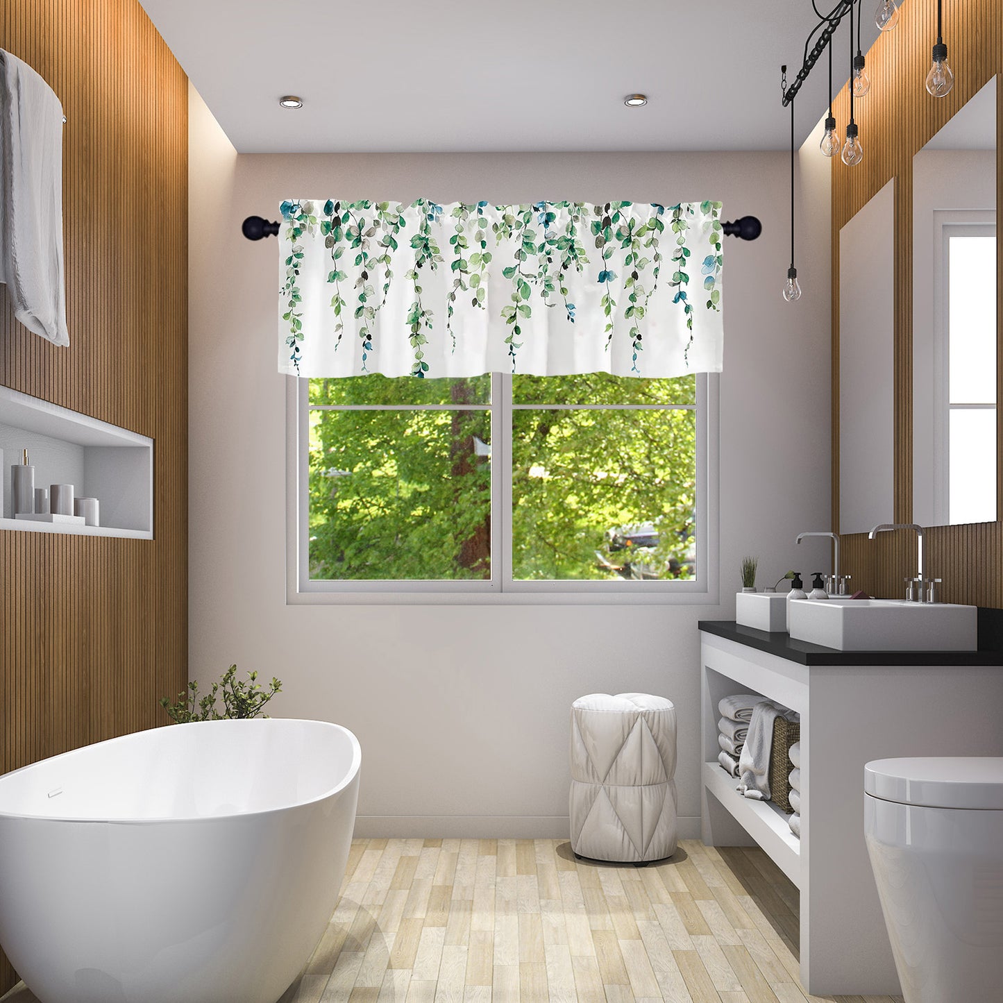 Alishomtll Valance Curtains for Living Room Bedroom Kitchen Windows Grey Green Watercolor Leaves Print ,52 x 18 inch,Rod Pocket