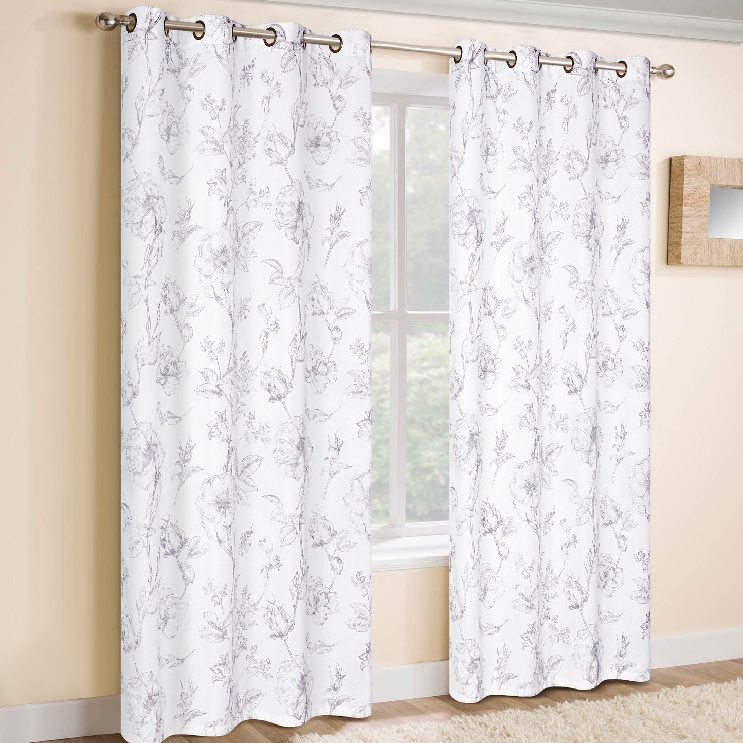 Alishomtll Floral Curtains Linen Farmhouse Curtains for Living Room Country Curtains Grommet Top Semi Sheer Curtains Light Filtering ,2 Panels