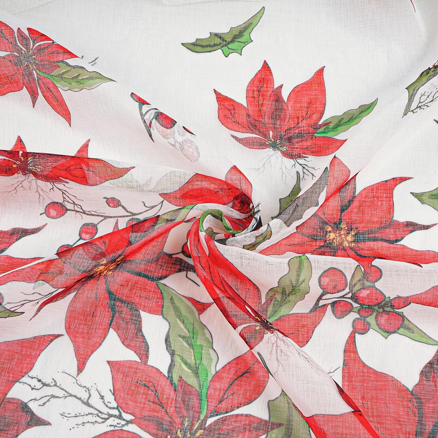 Alishomtll Christmas Sheer Curtains Poinsettia Theme Rod Pocket Window Drapes for Bedroom Living Room, 2 Panels,52 x 84 inch