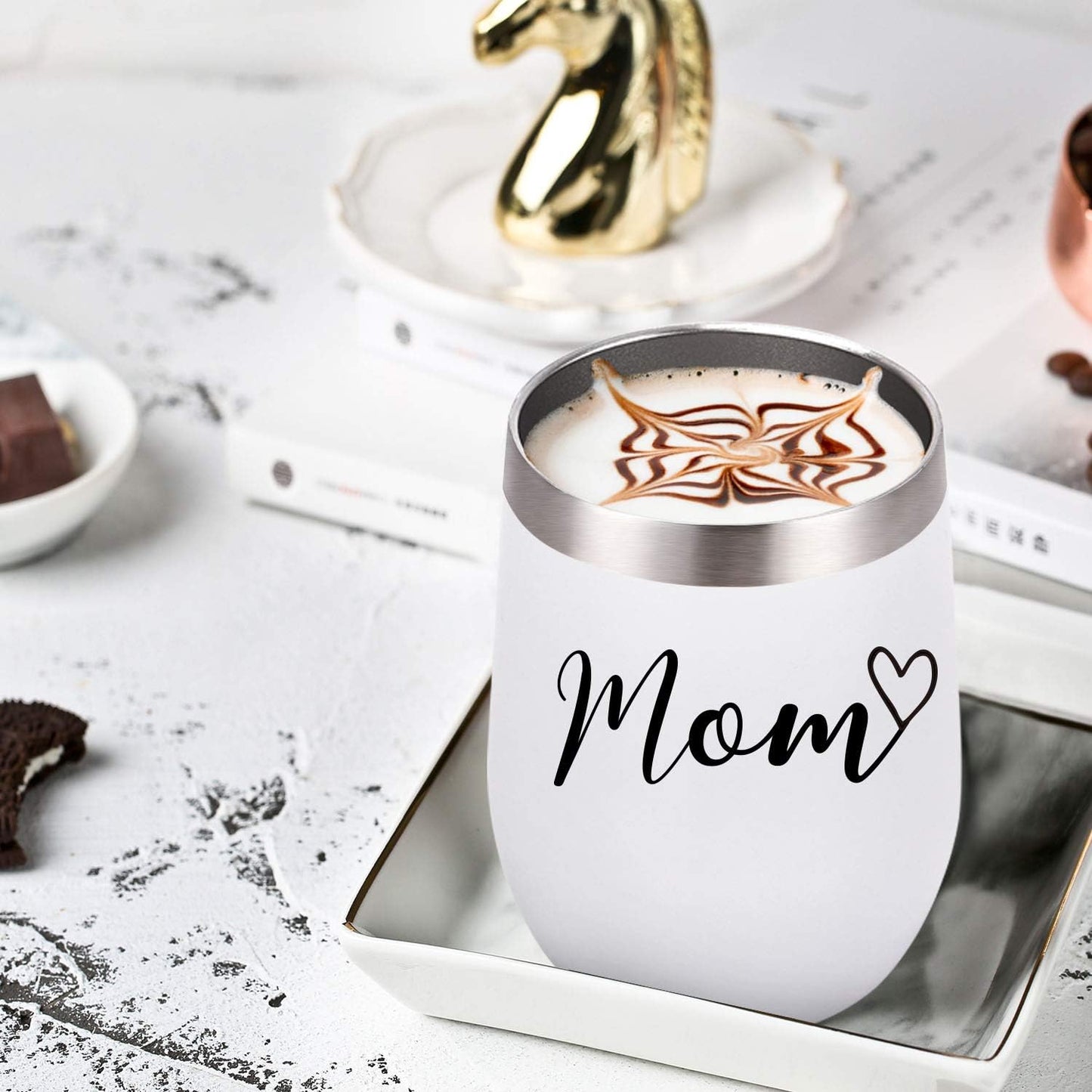 Gingprous 12oz Stainless Steel Wine Tumbler with Lid , Mom and Dad Insulated Tumbler Set , Funny Christmas Gifts , Black and White