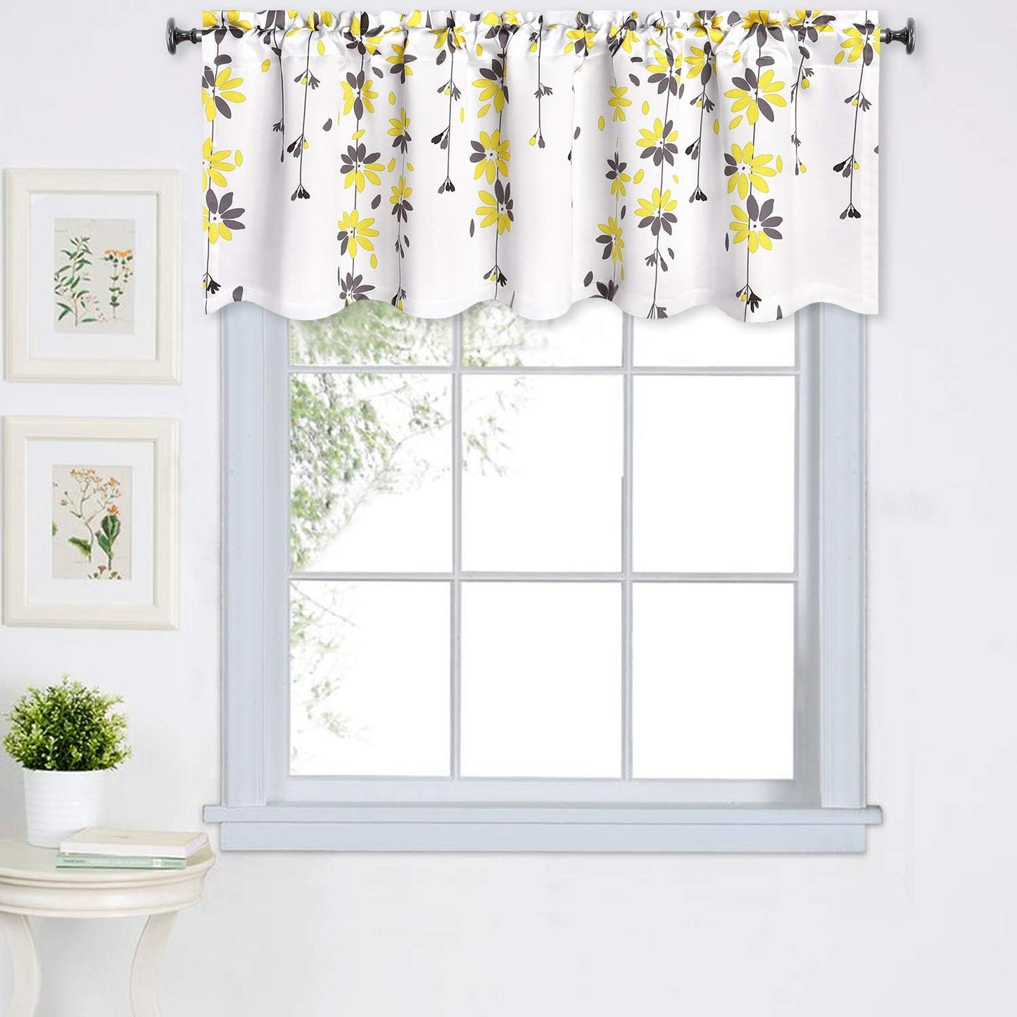 Alishomtll Falling Flower Kitchen Curtain Valance Rod Pocket Light Filtering Window Drapes ,18"L x 52"W