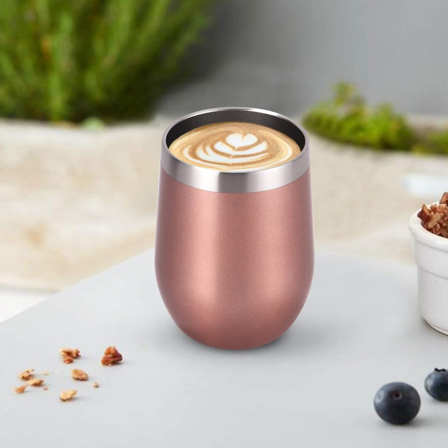 Gingprous 6 Pack 12 oz Stainless Steel Tumblers with Lids Straws, Double Wall Travel Tumblers, Vacuum Insulated Tumblers, Insulated Coffee Cup , (Rose Gold*2+Lake Blue*2+Black*2)