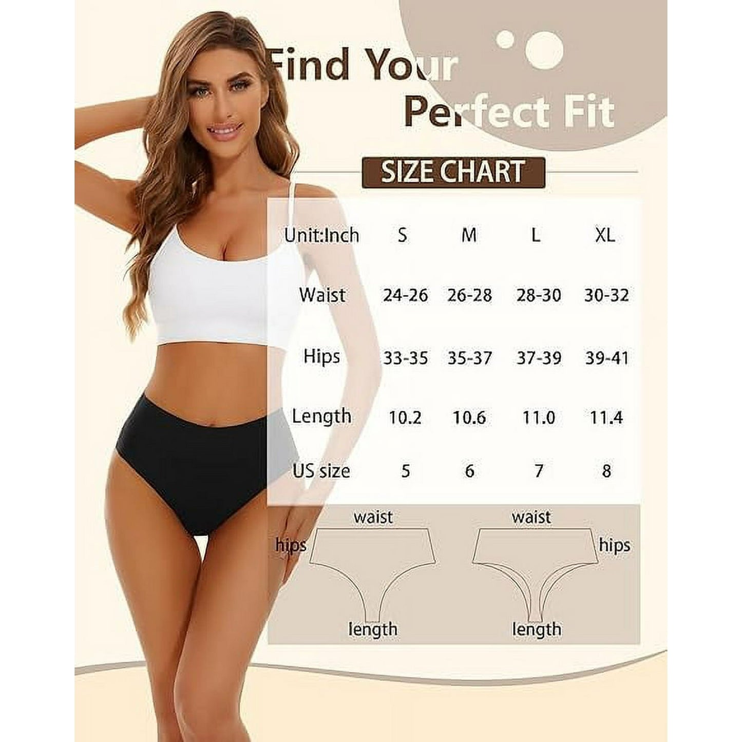 Sunm Boutique High Waisted Seamless Underwear for Women High Waisted Thongs for Womens High Waisted No Show Panties Sexy Breathable Panties 6 Pack