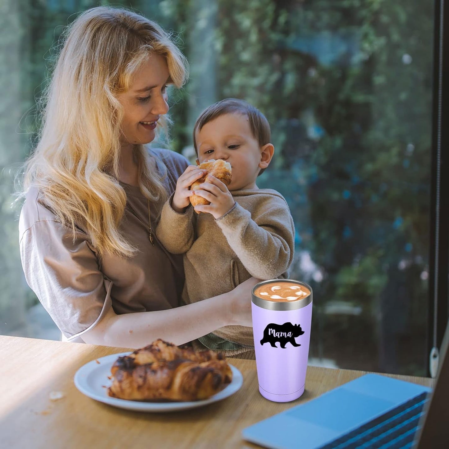 Gingprous 20 oz "Mama" Stainless Steel Tumblers with Lids Straws, Double Wall Travel Tumblers, Vacuum Insulated Tumblers , Mothers Day Birthday Christmas Gifts,Purple