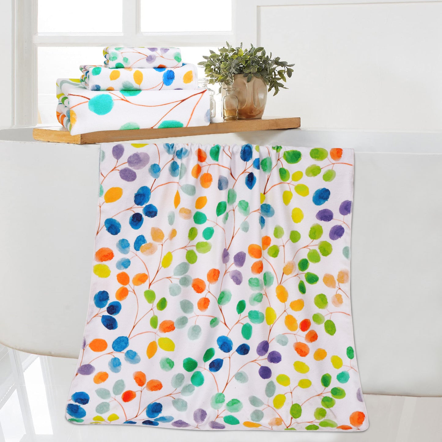 Alishomtll 3 Piece Floral Bath Towels ,Colorful Leaves Towels Sets Include Bath Towel, Hand Towel And Kitchen Washcloth