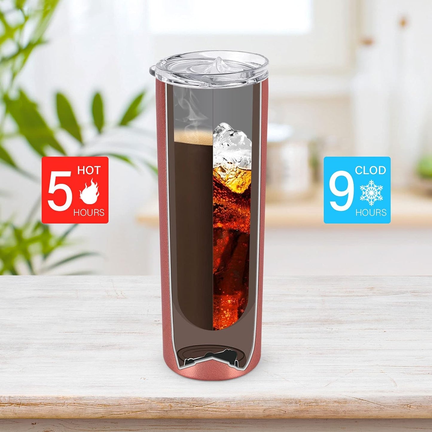 Gingprous 6/8 Pack Skinny Travel Tumblers, Stainless Steel Tumblers with Lid and Straw, 20 oz Double Wall Vacuum Insulated Slim Water Tumbler Cup