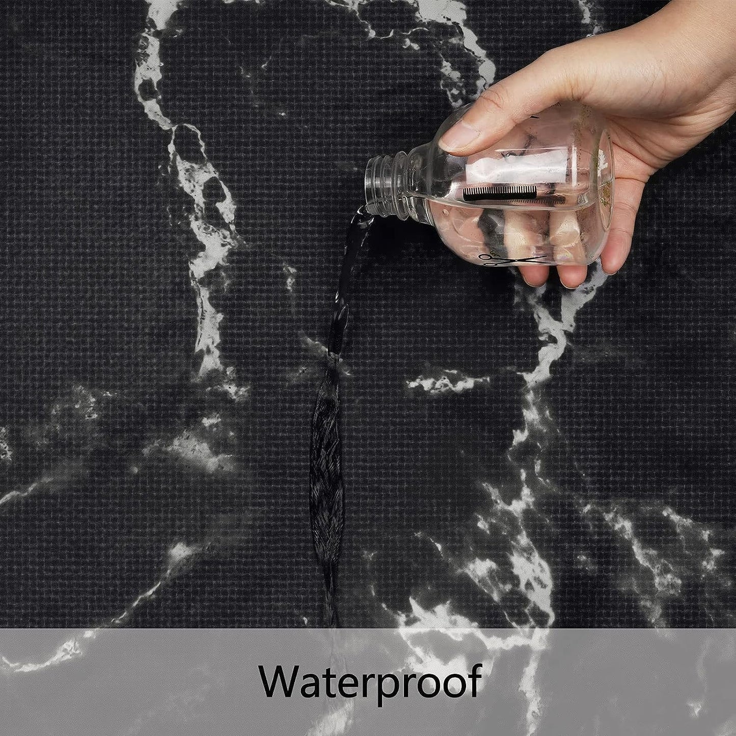 FRAMICS Black White Marble Shower Curtain and Rug Sets, 16 Pc Abstract Modern Bathroom Sets, Waterproof Fabric Shower Curtain with 12 Hooks and Toilet Rugs
