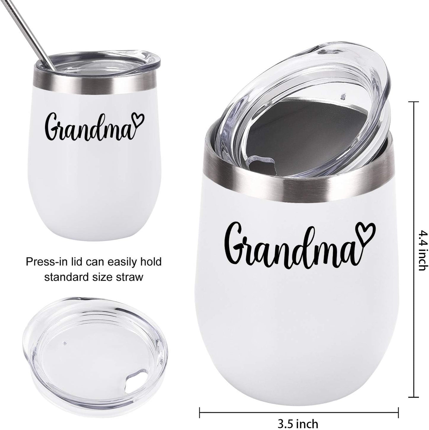 Gingprous 12 oz Grandpa and Grandma Wine Tumbler Set, Insulated Stainless Steel Tumbler with Lid , Black&White