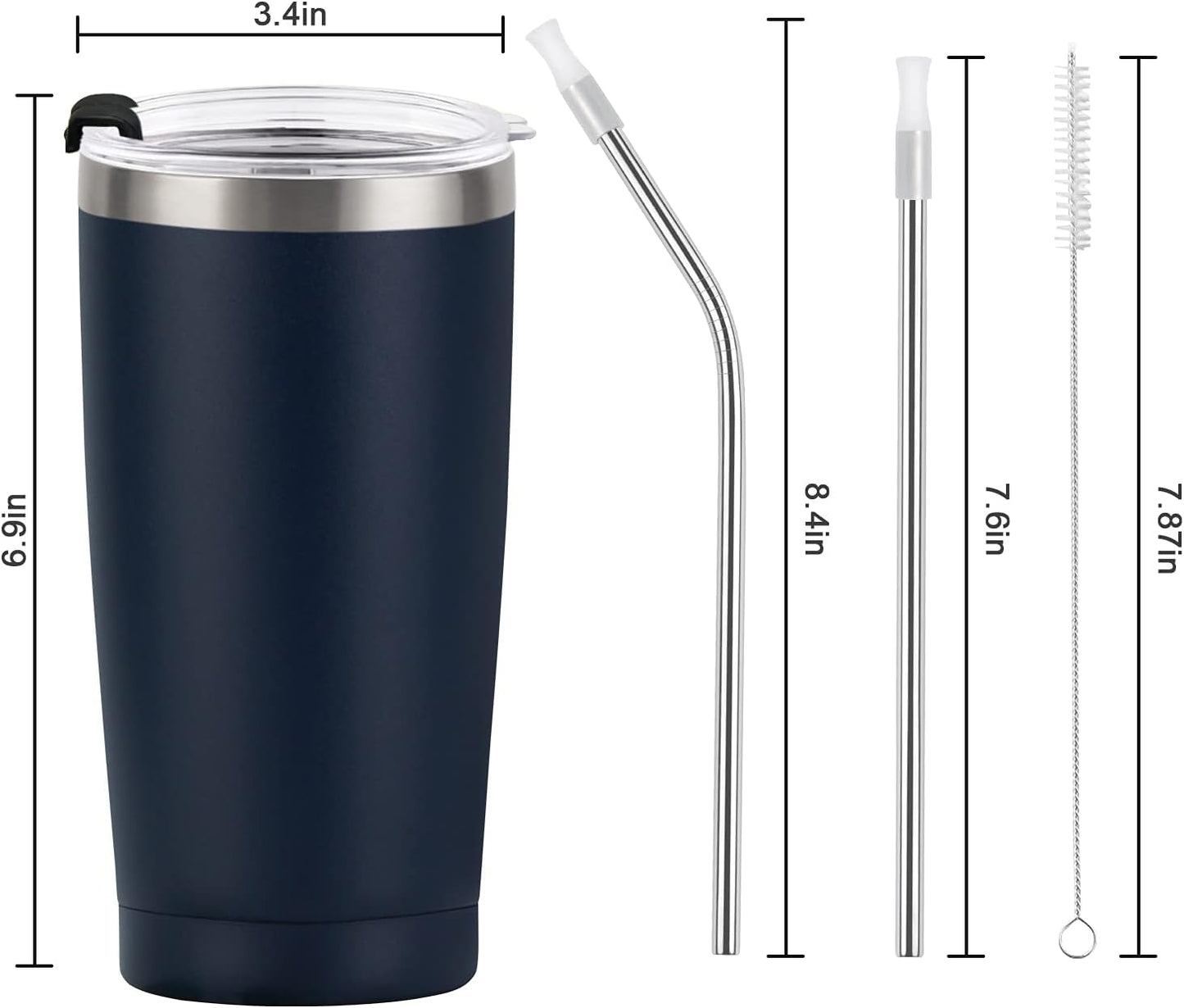 Gingprous 20 Oz Stainless Steel Travel Tumblers with Lids Straws, Vacuum Insulated Tumblers(1/2 Pc)