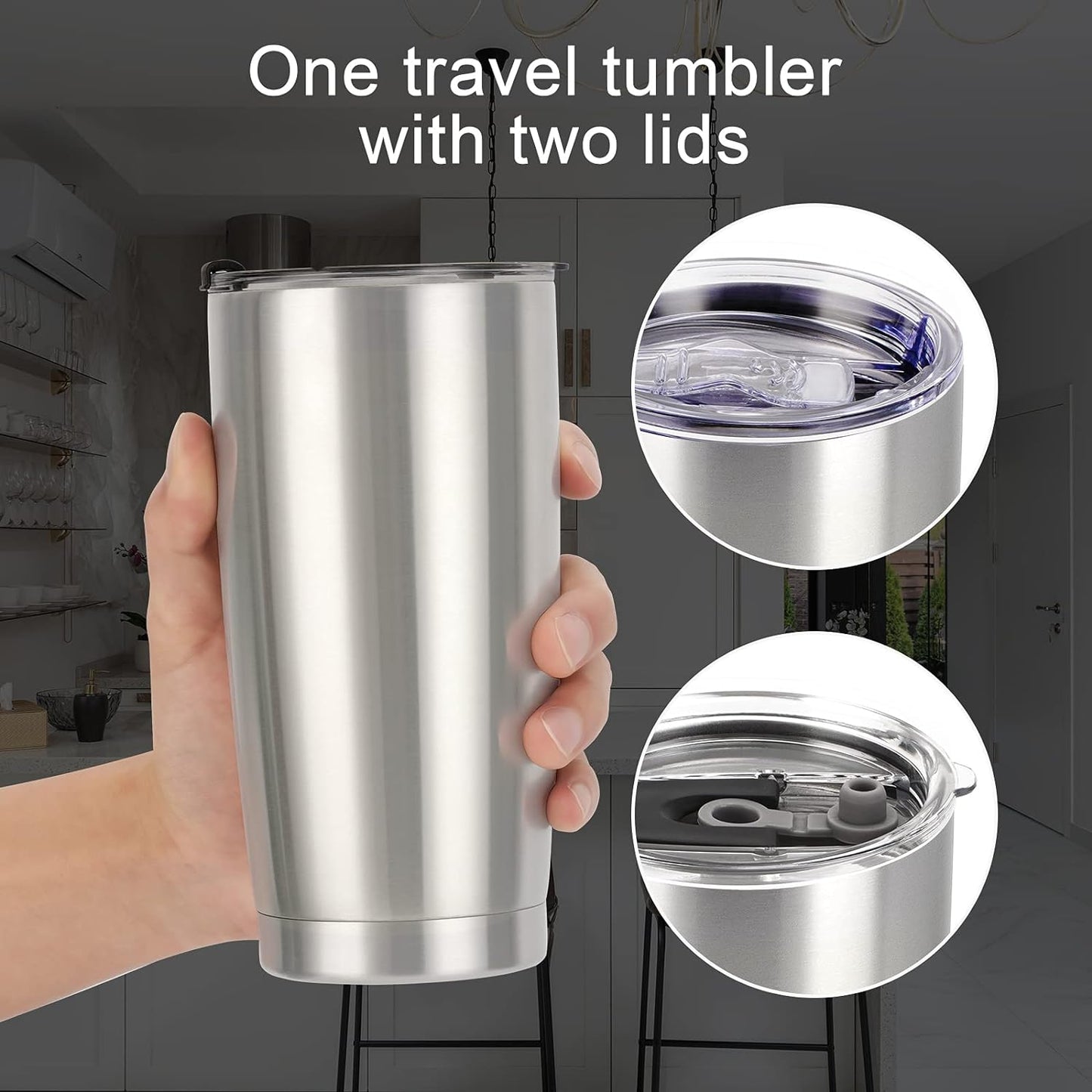 Gingprous 20 Oz Stainless Steel Travel Tumblers with Lids Straws, Vacuum Insulated Tumblers(1/2 Pc)