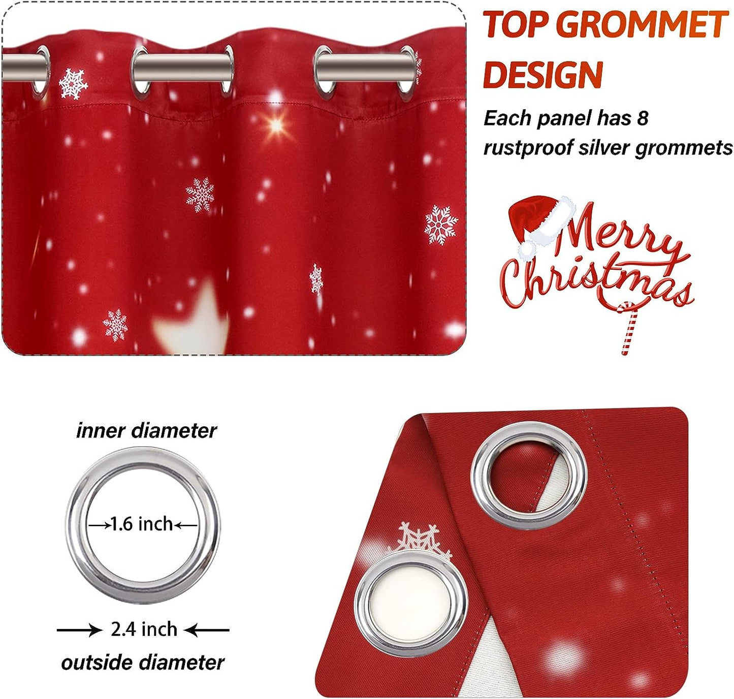 Alishomtll Christmas Blackout Curtains Snowflake Room Darkening Grommet Window Drapes for Living Room , 52" x63", Red, Set of 2 Panels