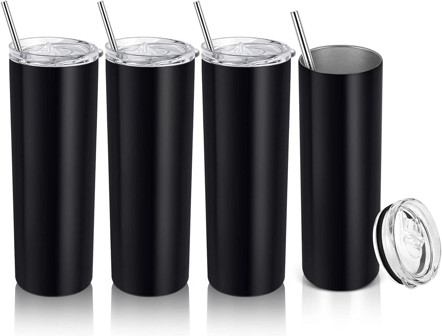 Gingprous 20 oz Stainless Steel Skinny Tumbler with Lid and Straw, Double Wall Vacuum Insulated Slim Water Tumbler Cup,Black