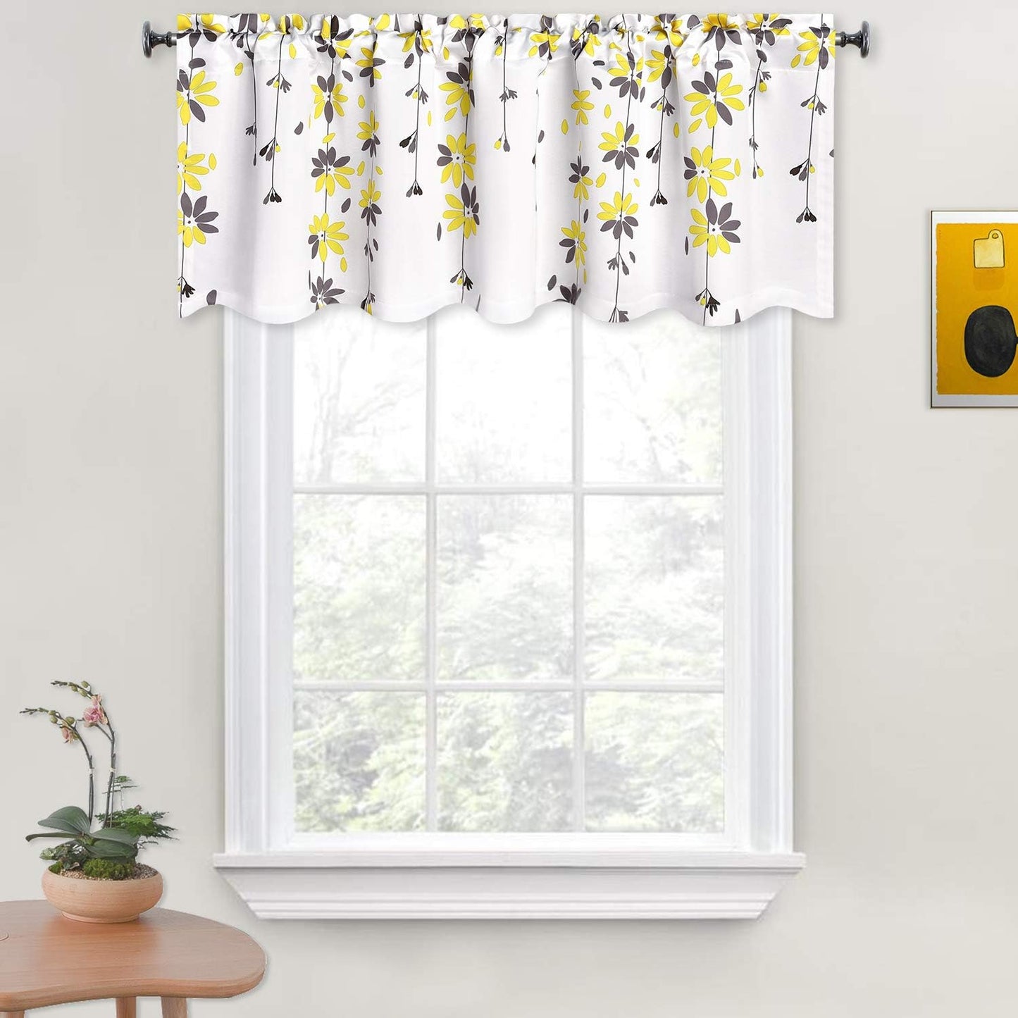 Alishomtll Falling Flower Kitchen Curtain Valance Rod Pocket Light Filtering Window Drapes ,18"L x 52"W