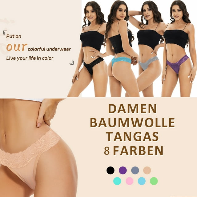 Sunm Boutique Sexy Lace Thongs for Women Thong Underwear Women Lace T-back Panties Women Underwear Cotton Thongs Cheeky,8 Pack
