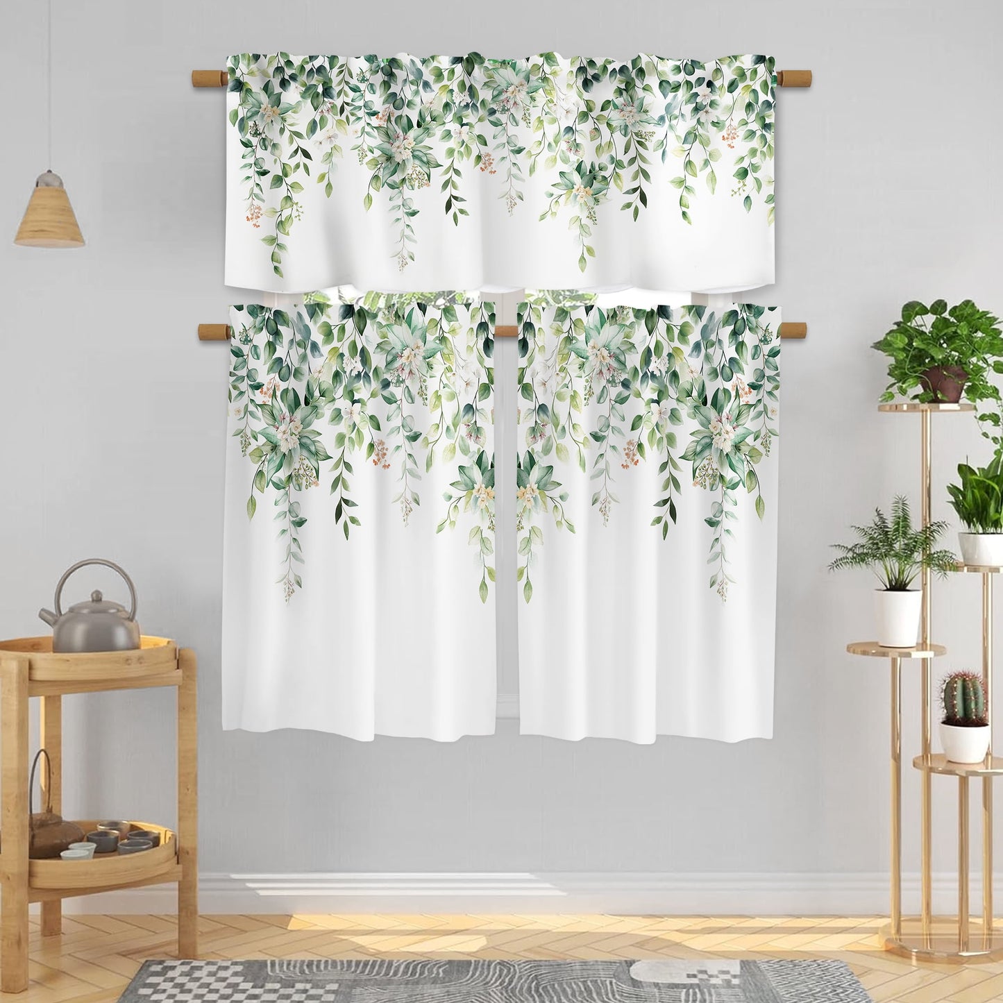 Alishomtll Green Valance Curtains for Living Room Bedroom Kitchen Windows Watercolor Floral Print ,52 x 18 inch,Rod Pocket