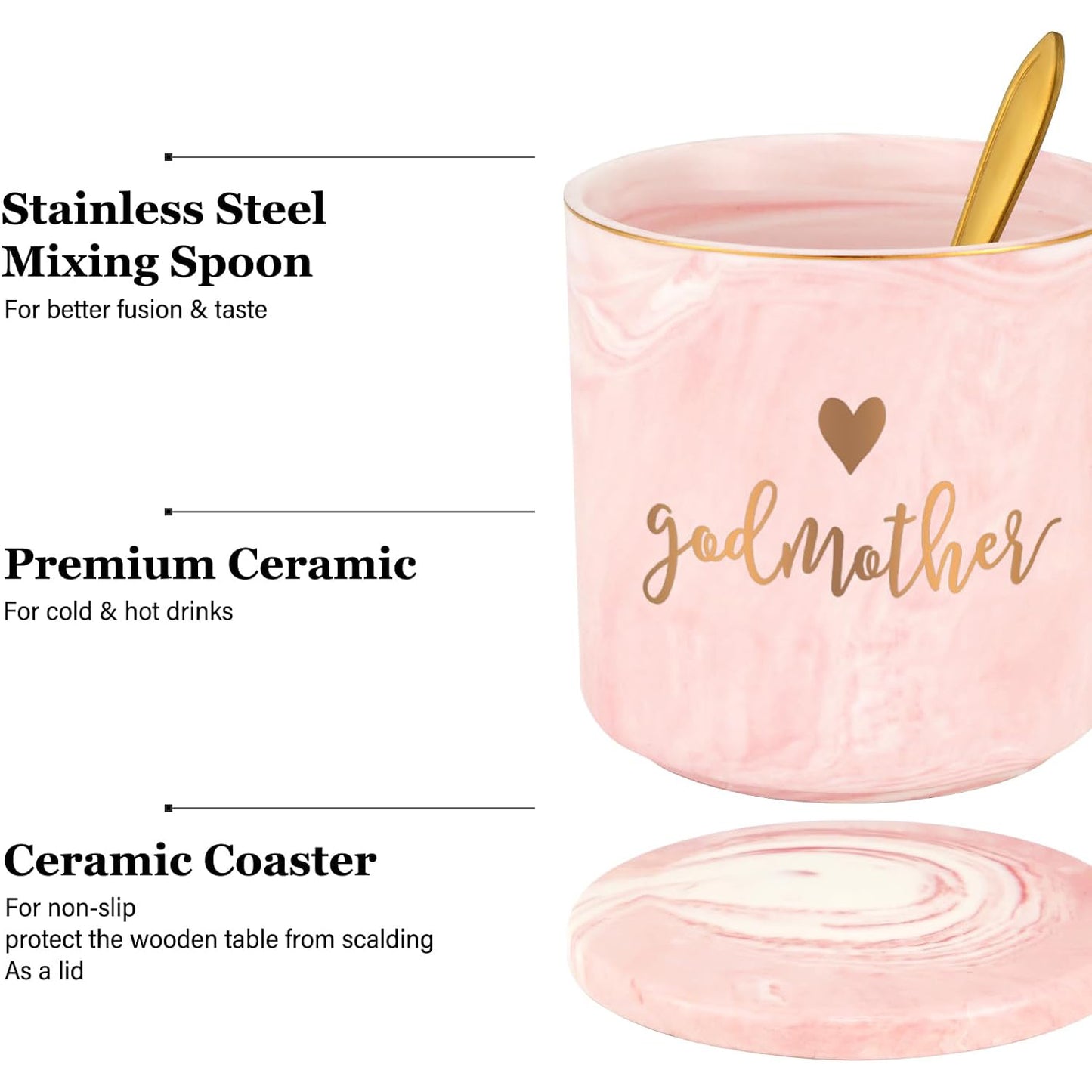 Gifts for Godmother - Godmother Coffee Mugs, Mothers Day Gifts for Godmother, Christmas Gifts, Birthday Gifts, Godmother Mugs, Maustic 12 fl oz Pink Coffee Mugs Ceramic Coffee Mug Tea Cup