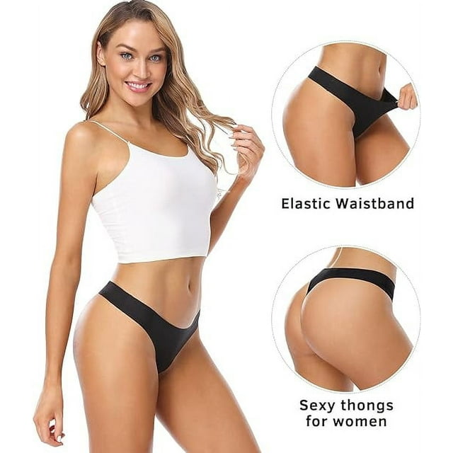 Sunm Boutique Seamless Thongs for Women No Show Thongs Nylon Stretch Thong Panties Underwear 6 Pack