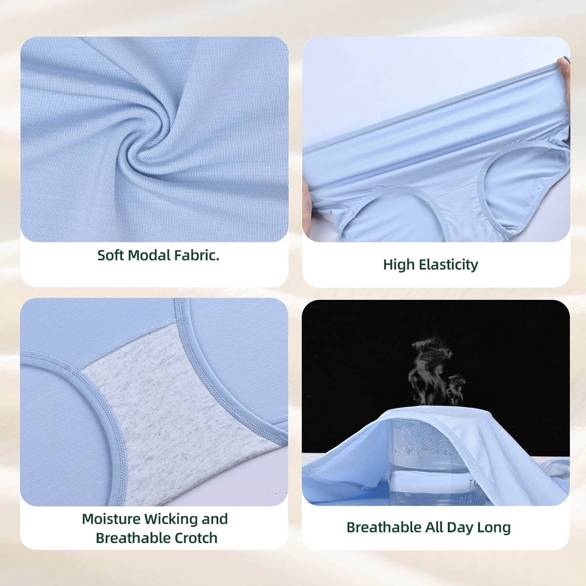 MecTo Womens Modal Underwear 5 Pack High Waist Briefs Breathable Full Coverage Ladies Panties