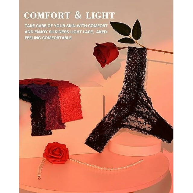 Sunm Boutique Women's Lace Thongs,10 Pack G String Thongs,T Back Low Waist Cotton Thongs Pack for Women ,Sexy Thong Underwear,See Through Panties