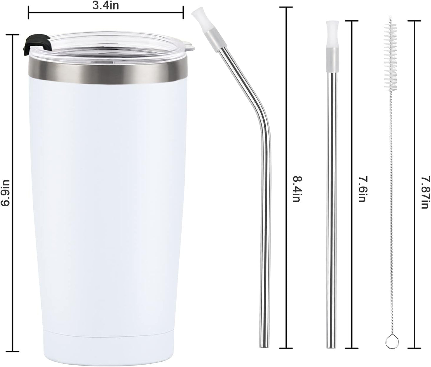 Gingprous 20 Oz Stainless Steel Travel Tumblers with Lids Straws, Vacuum Insulated Tumblers(1/2 Pc)