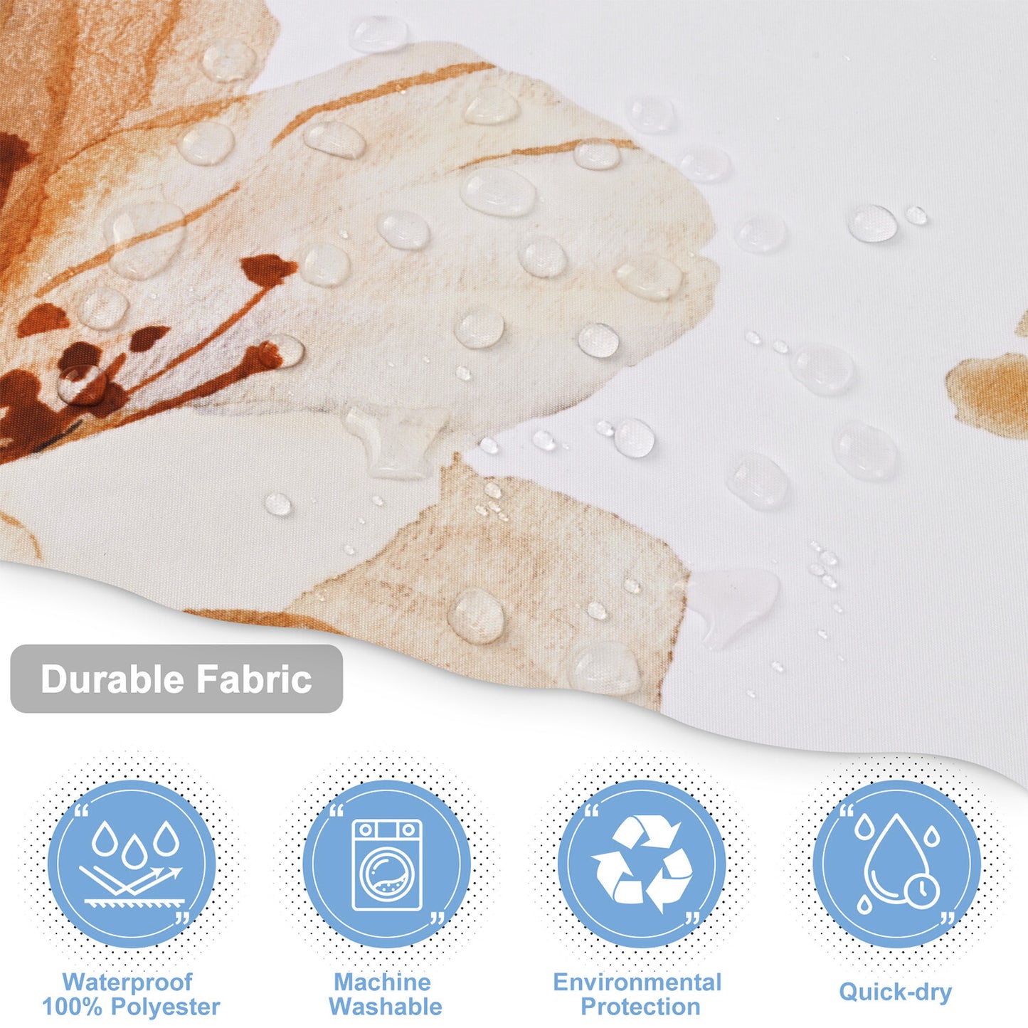 FRAMICS Watercolor Floral Shower Curtain Sets with Rugs, 16 Pc Blue Beige Flower Bathroom Sets, Minimalist White Waterproof Fabric Bathroom Curtain Decor with Hooks