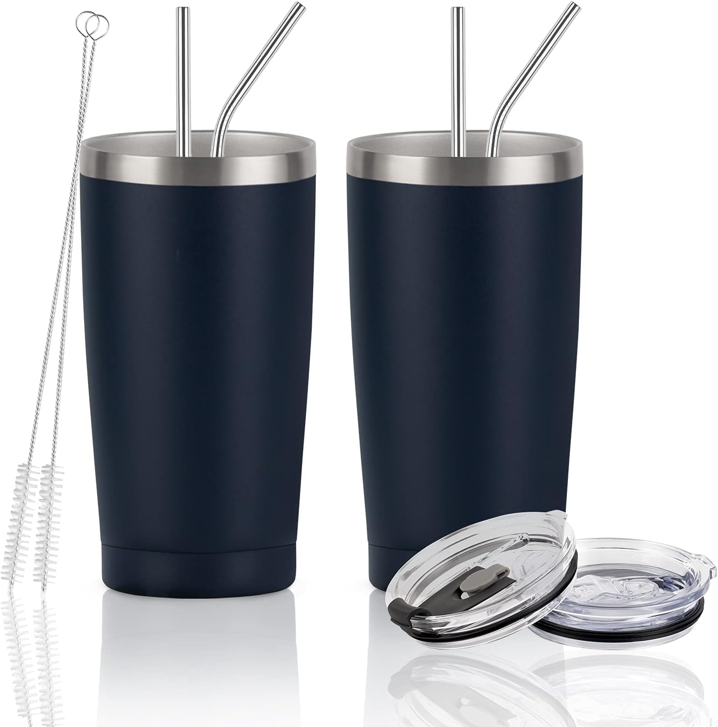Gingprous 20 Oz Stainless Steel Travel Tumblers with Lids Straws, Vacuum Insulated Tumblers(1/2 Pc)
