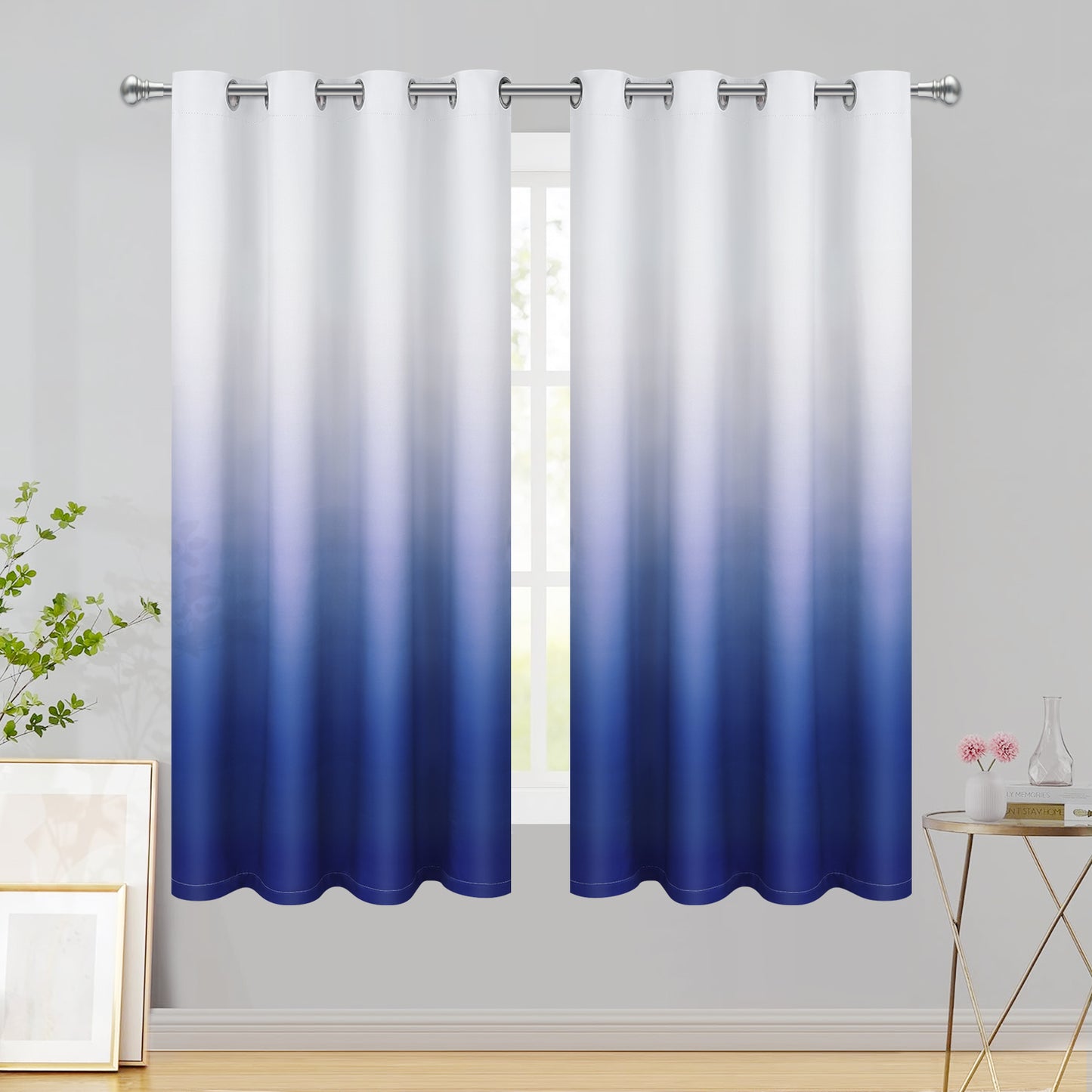 Alishomtll Room Darkening Blue Blackout Curtains Grommet Window Drapes for Living Room Bedroom ,2 Panels of 52" W x 63" L