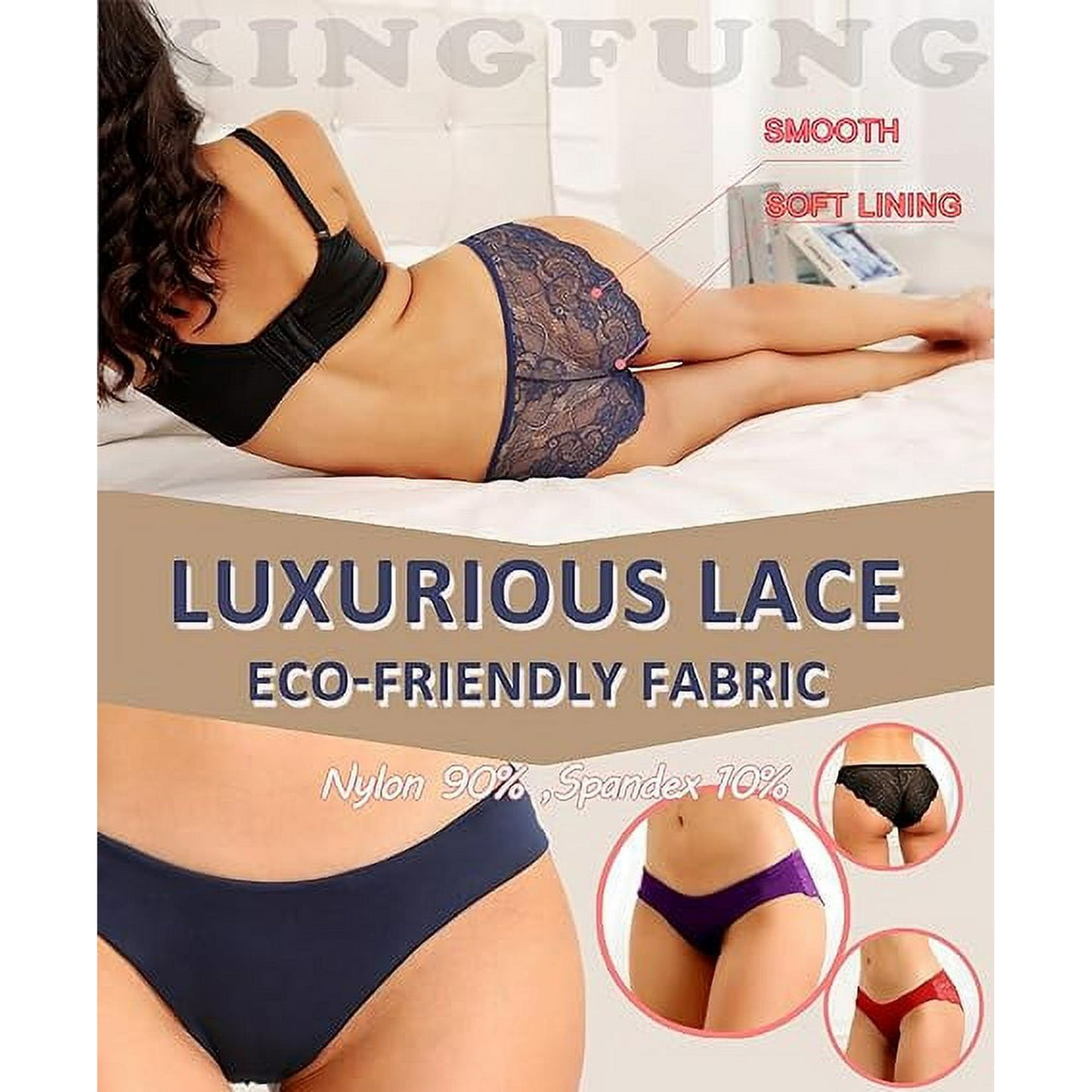 Sunm Boutique Sexy Lace Underwear for Women, Invisible Seamless Cotton Panties for Women, Half Back Coverage Womens Panties Bikini, 6Pack