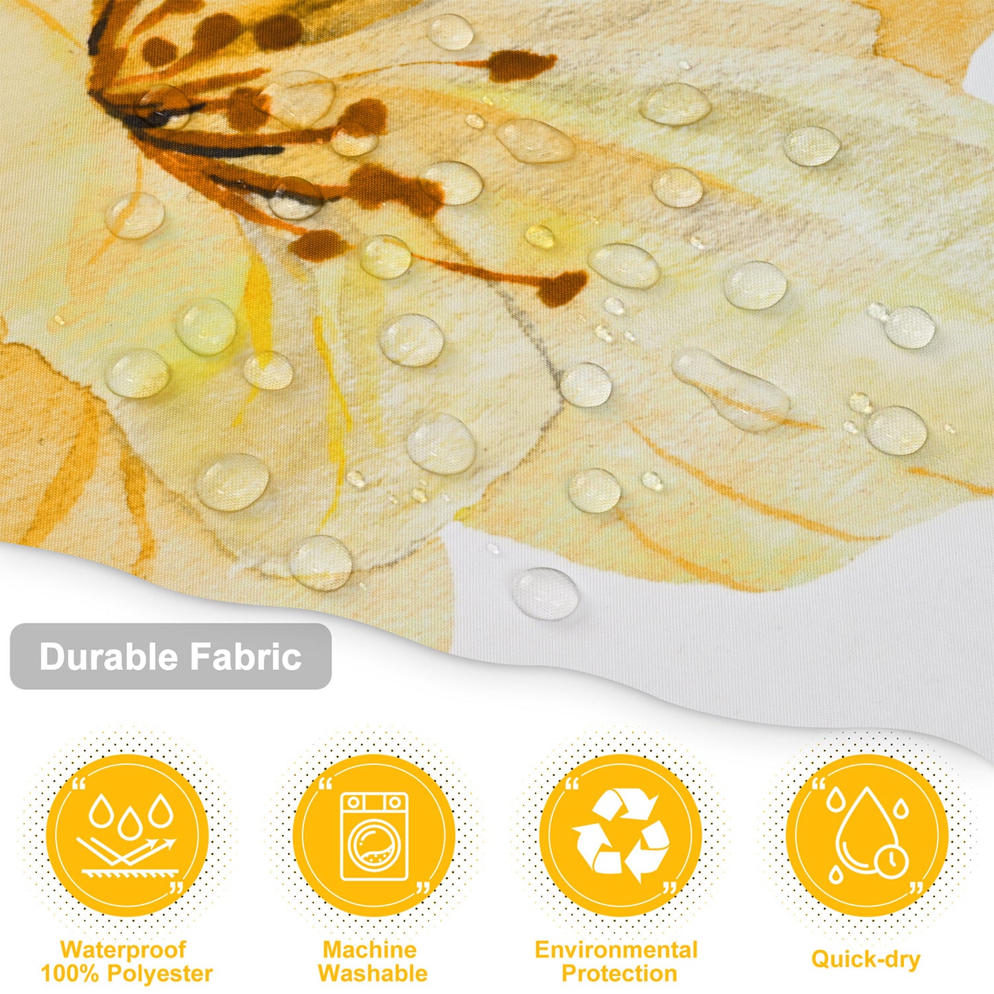 FRAMICS Yellow Grey Floral Shower Curtain Sets, 16 Pc Watercolor Flower Bathroom Sets with Rugs, Modern Minimalist White Waterproof Fabric Bathroom Curtain Decor with Hooks