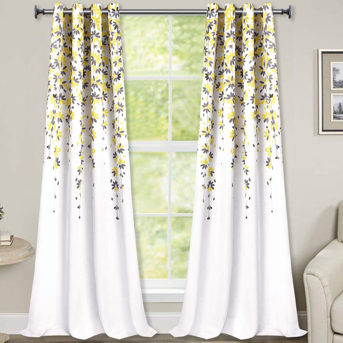 Alishomtll Falling Flower Window Curtain Grommet Light Filtering Drapes for Bedroom Living Room, Set of 2