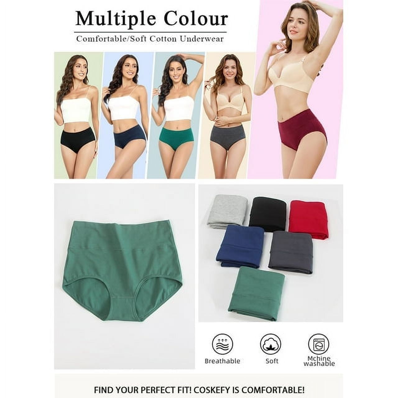 Sunm Boutique Women's High Waisted Cotton Breathable Panties, 5-Pack, Multicolor