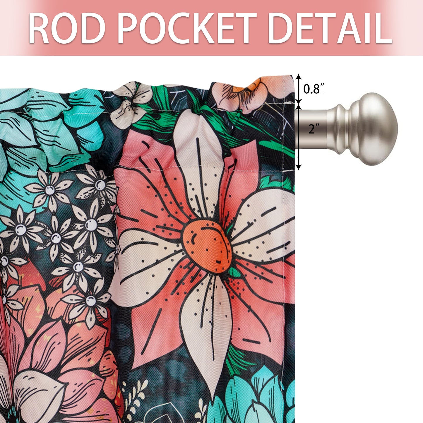 Alishomtll Boho Floral Print Kitchen Curtains 36 Length Sets for Small Window,2 Panels,Rod Pocket