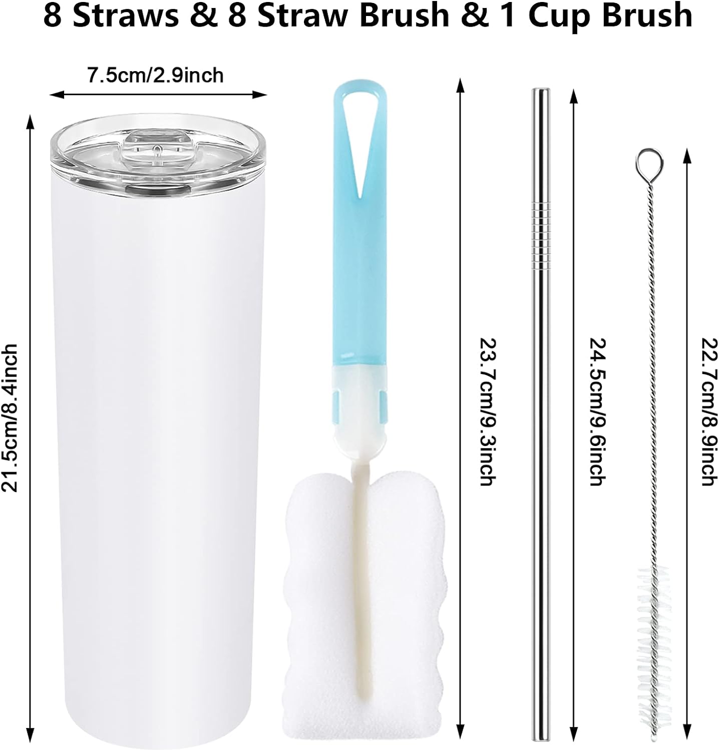 Gingprous 6/8 Pack Skinny Travel Tumblers, Stainless Steel Tumblers with Lid and Straw, 20 oz Double Wall Vacuum Insulated Slim Water Tumbler Cup